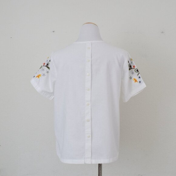 Vintage 80s/90s White‎ Embroidered Boxy Pullover Blouse - Picture 4 of 10